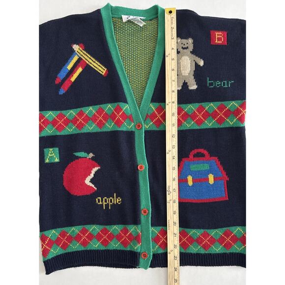 J Knits Vintage Women’s Medium V-neck Cardigan Sweater Teacher School USA - Picture 9 of 10